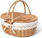 Picnic Basket, Wicker Basket with Lid, Woven Cute Basket with Handle, Storage Basket with Washable Lining & Dual-Flid Lid, Natural Willow Picnic Hamper, White Lining